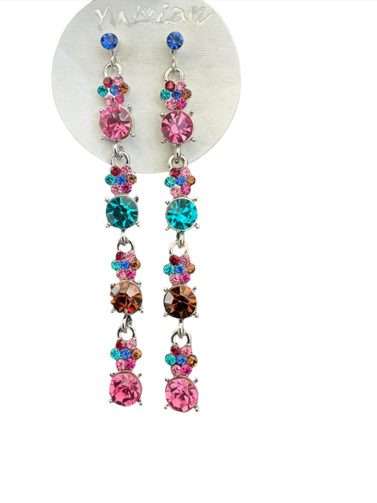 Crystal Flower Floral Gold & Sliver Drop Earrings