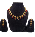 Red Gold-Plated Stone-Studded Necklace & Earrings Set