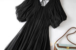 Damen Seidenkleid mit Puffärmeln | Luftsüßes Boho Maxikleid
