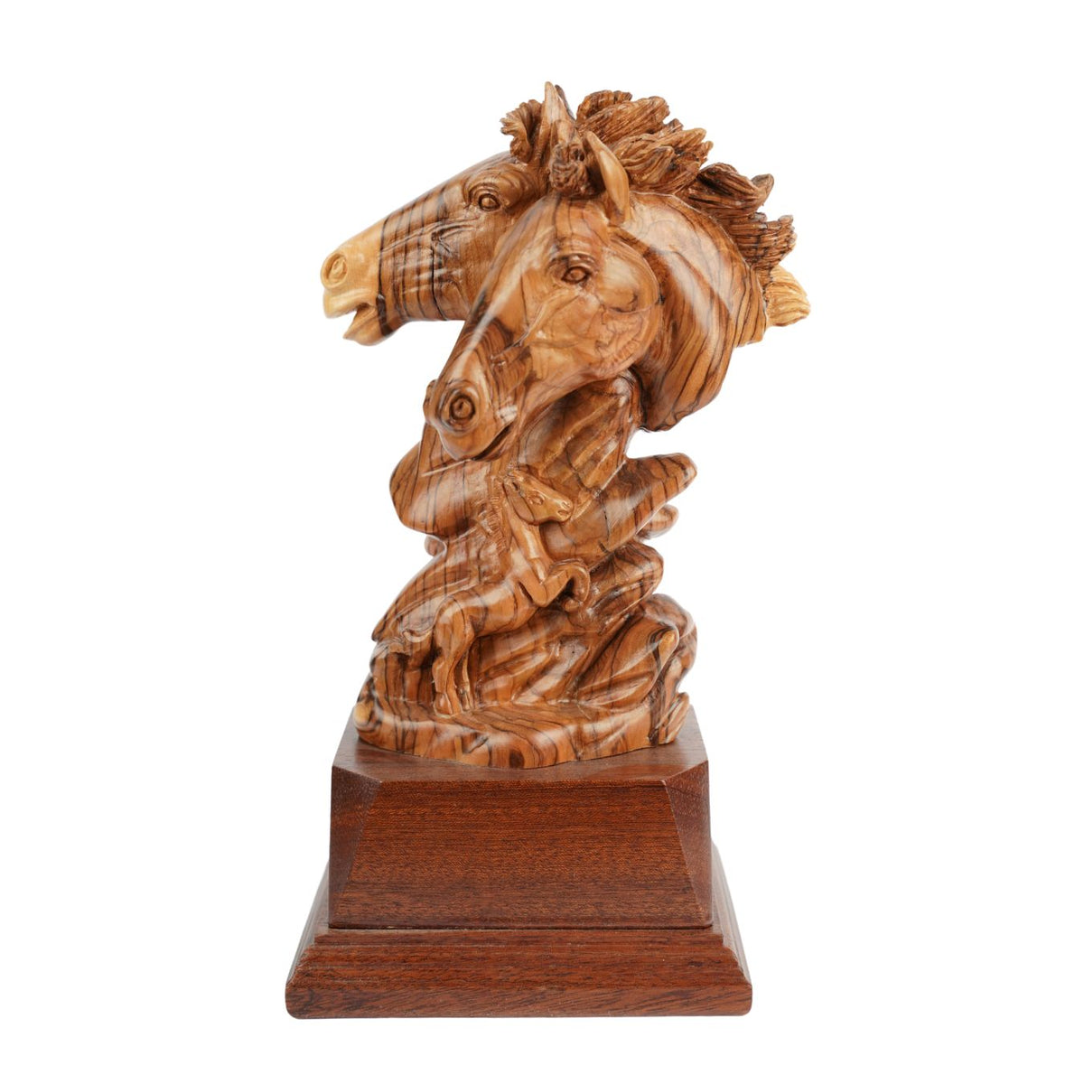 Pferde-Duo aus Olivenholz – Handgeschnitzte Skulptur aus Bethlehem (26 cm)