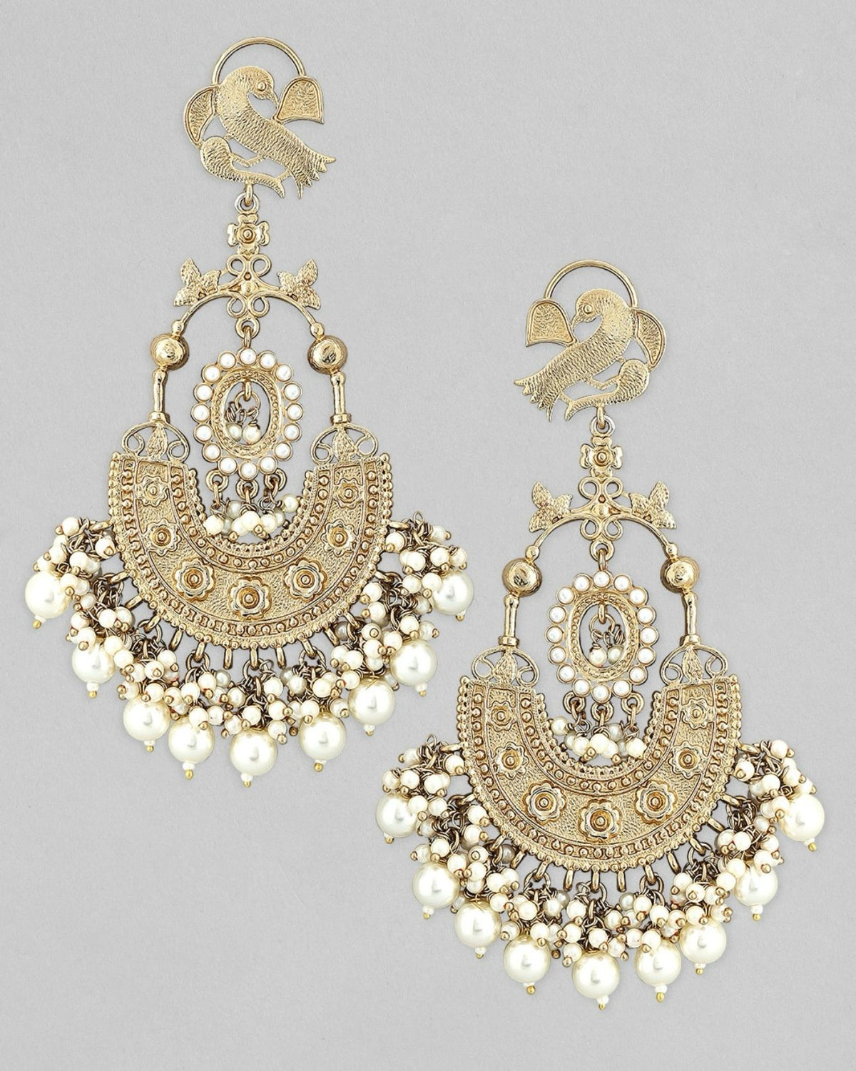 Gold-Plated Handcrafted Pearls Beaded Chandbalis Earrings