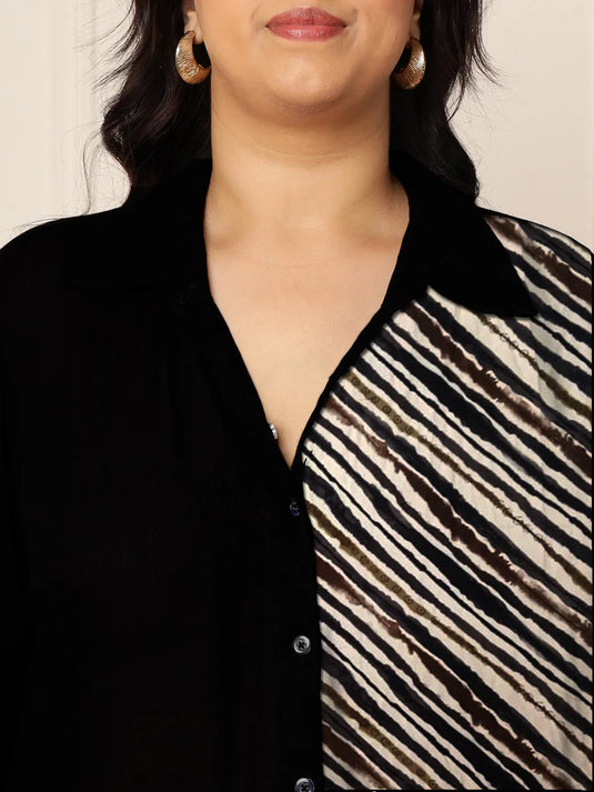 Women's Plus Size Black Diagonal Striped Shirt Dress in Germany