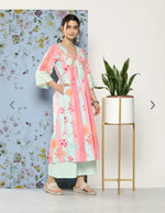 Women Floral Printed Pleated Gotta Patti Kurta With Palazzos