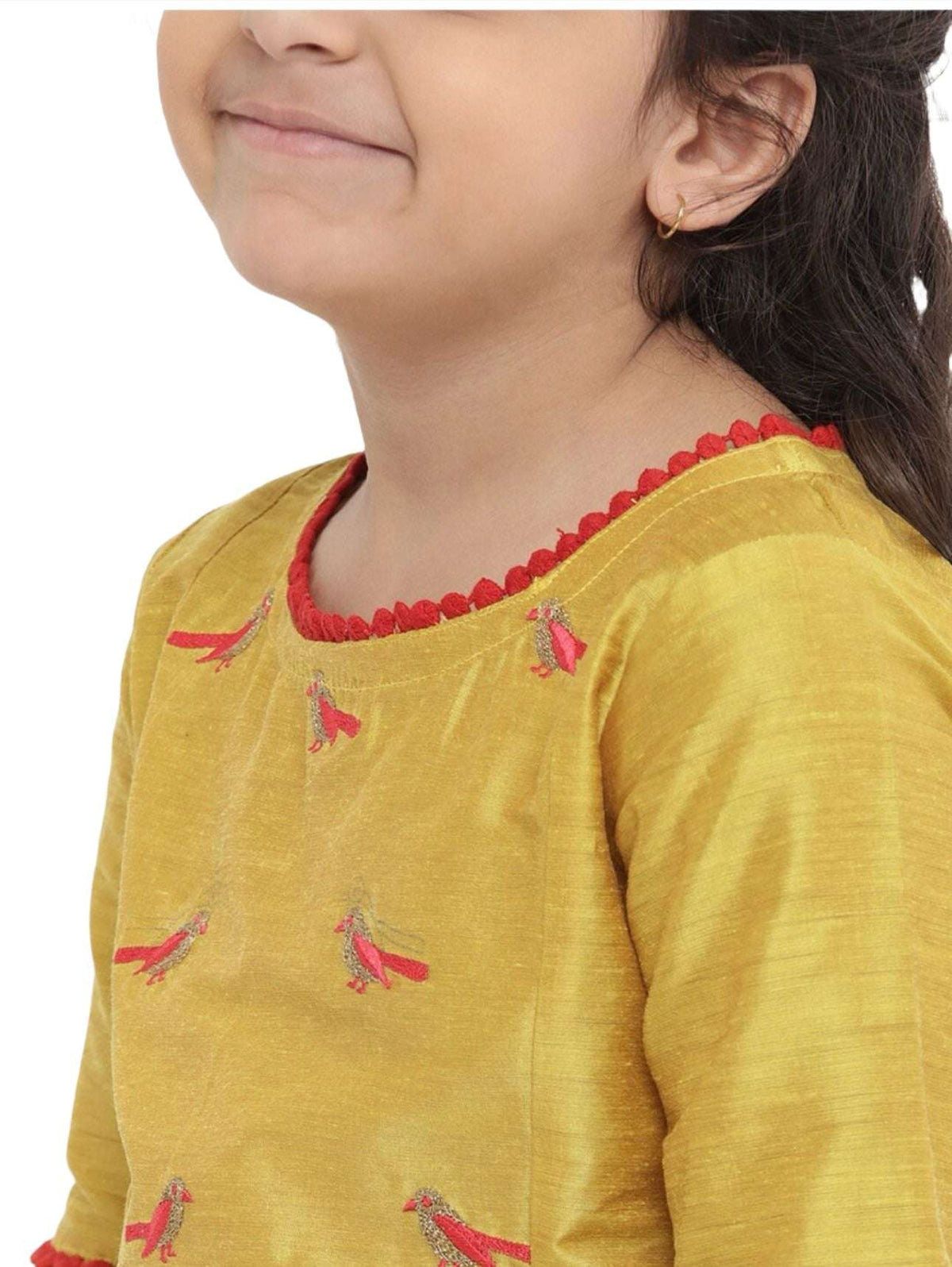 Kurta with Skirt for Girls Yellow Embroidered Pure Cotton