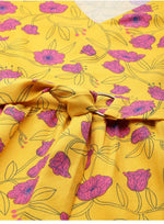 Women Mustard Yellow & Pink Floral Printed A-Line Dress