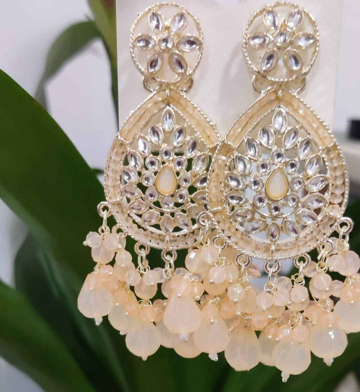Gold-Plated Stone Studded & Beaded Contemporary Chandballi