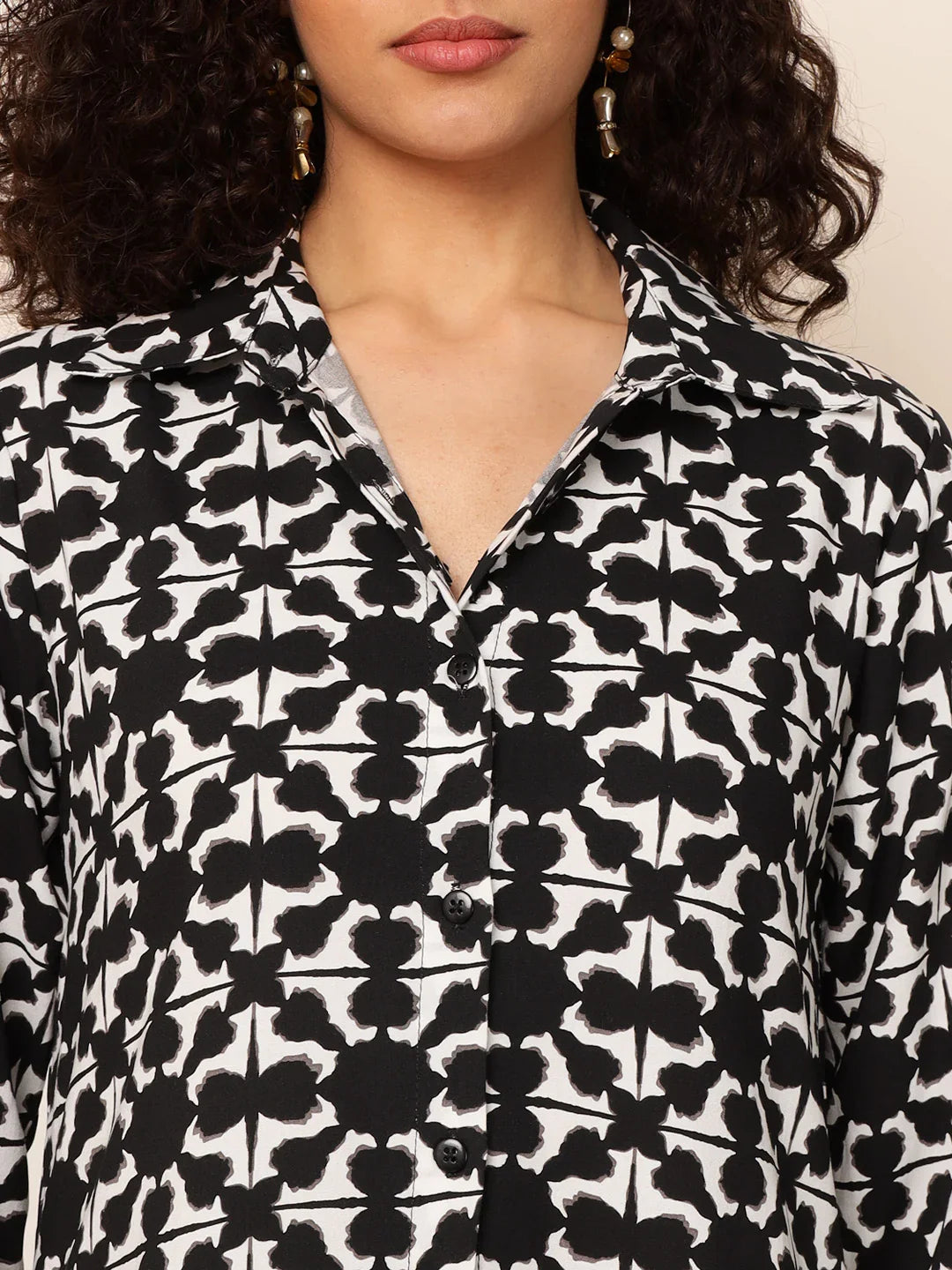 Black Geometric Printed Women Shirt Dress in Berlin