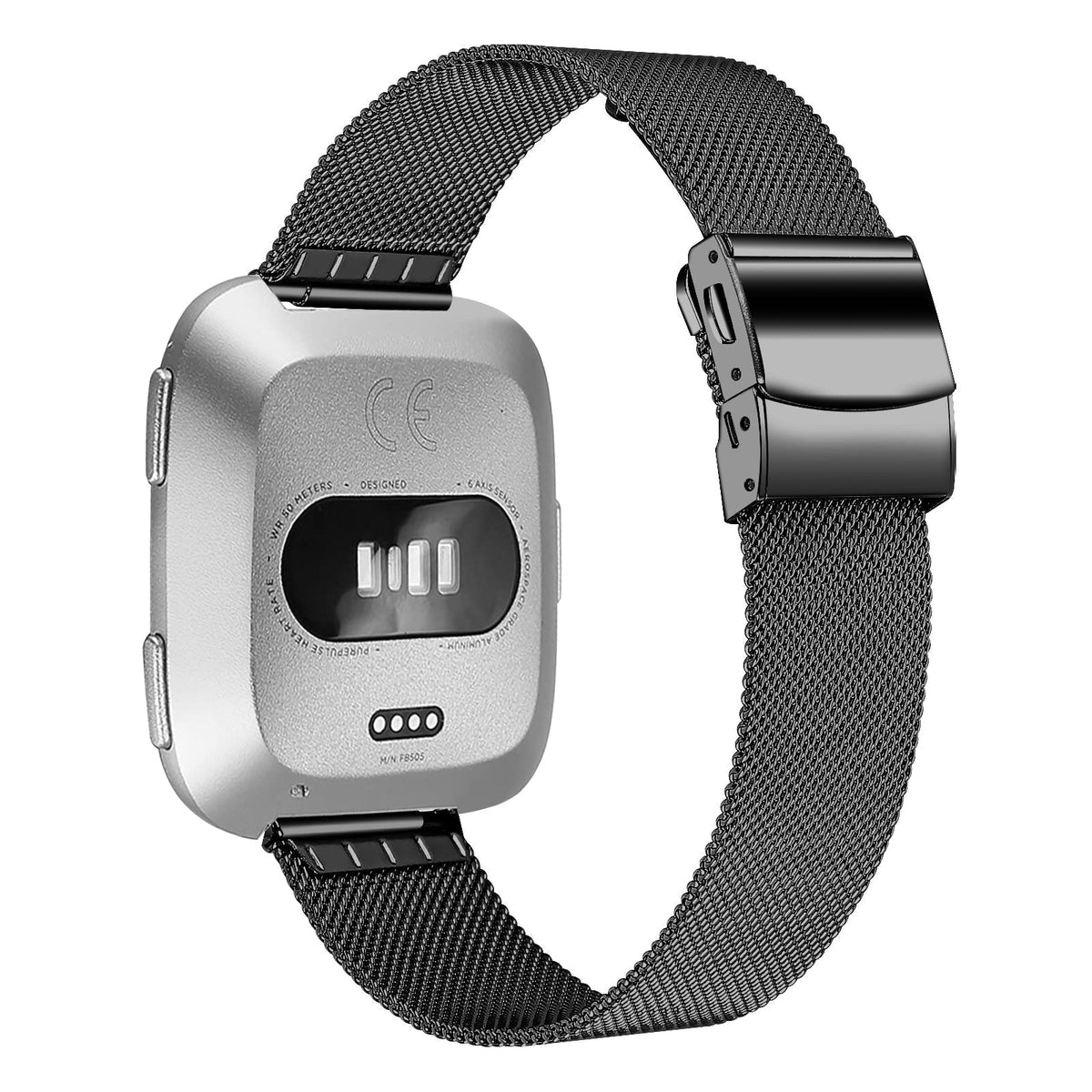 Armband Milanaise aus Metall für Fitbit Versa 2 1 Lite Smartwatch in Schwarz | System-S