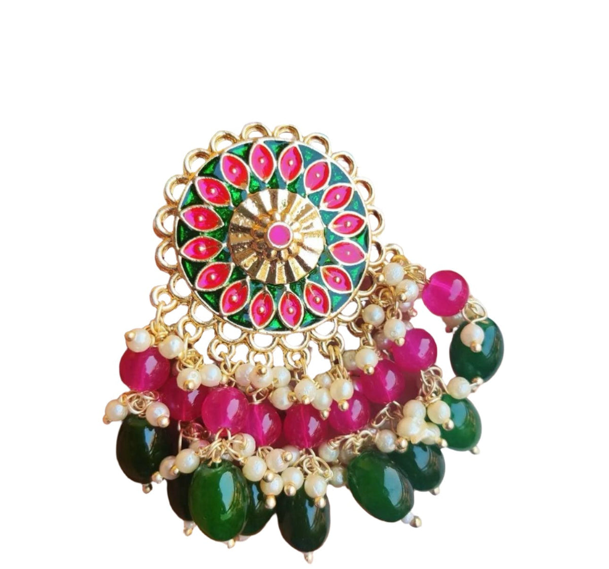 Earrings Festive Styling Dark Green & Pink
