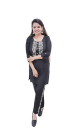 Black Rayon Embroidery Outfit(Kurti + Pant)