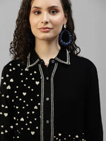 Black Color Blocked Heart Printed Women'S Shirt Dress in Germany