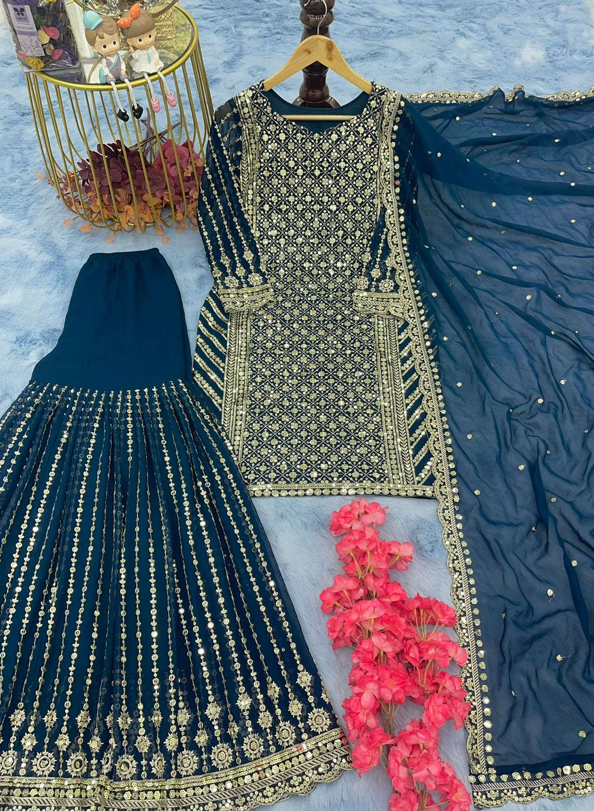 New Đěsigner Party Wear Look Top Plazzo & Dupatta Set(Sharara Suit) Namma Markt