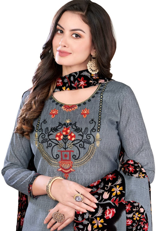Women  Printed Thread Work Pure Cotton Kurta with Patiala & With Dupatta