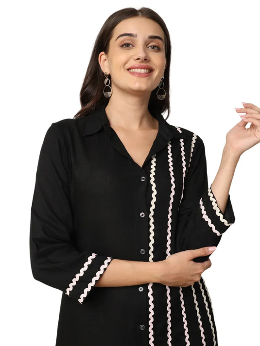 Black Women Shirt Dress Embellished By Lace in Munich