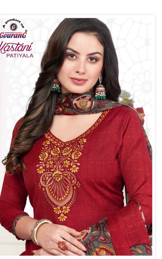 Women  Printed Thread Work Pure Cotton Kurta with Patiala & With Dupatta