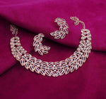 Austrian Diamond Rose Gold Choker Necklace With Earring