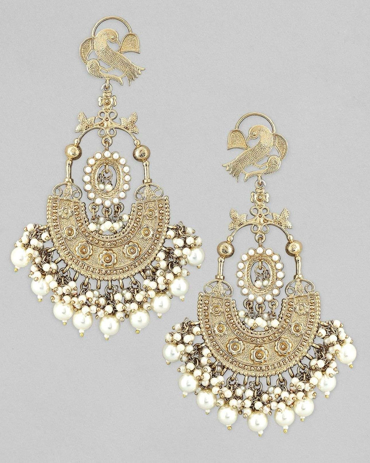 Gold-Plated Handcrafted Pearls Beaded Chandbalis Earrings