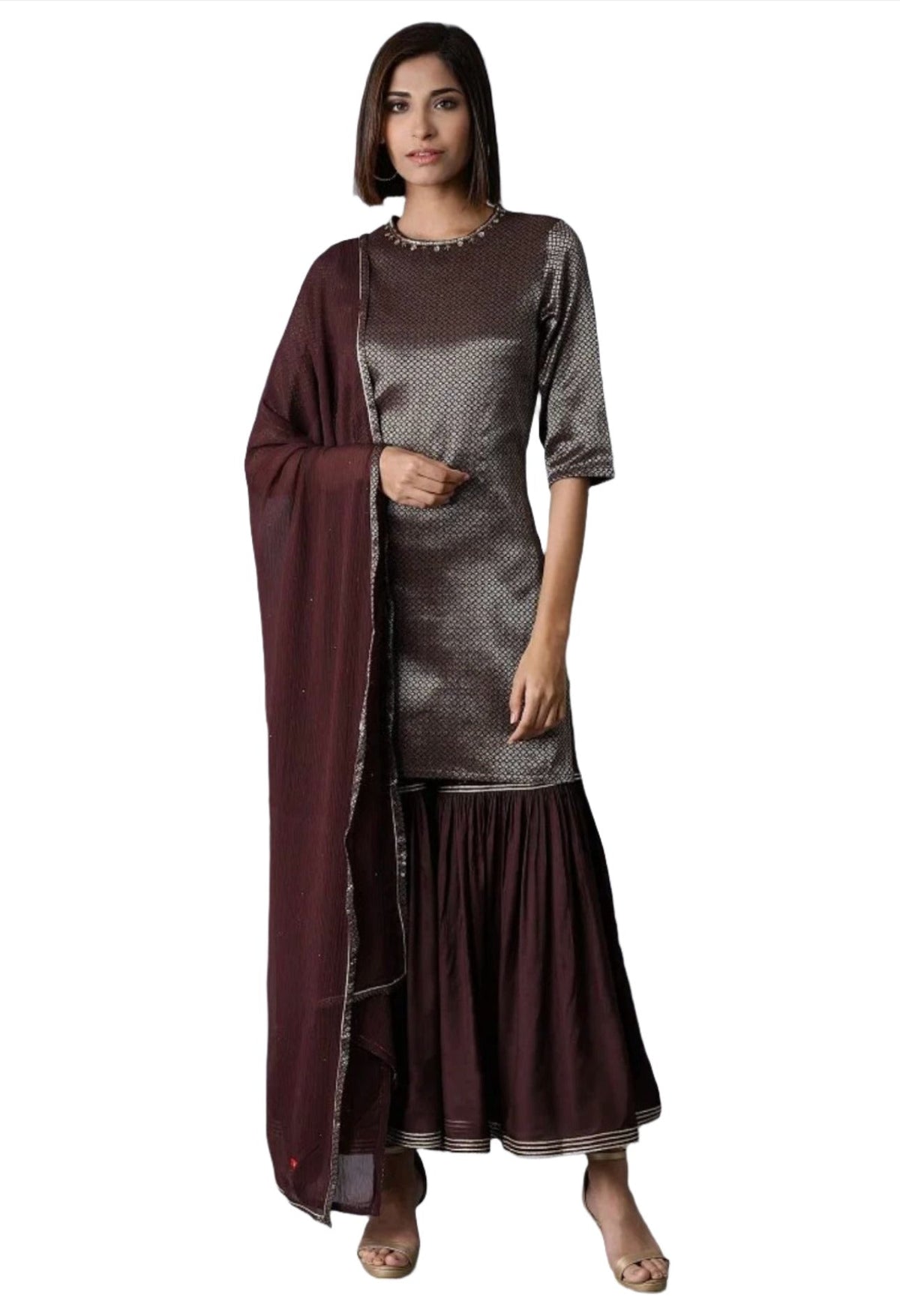 Dark Purple kurta-Sharara-Dupatta Set