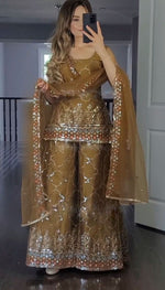 Party Wear Look Top-Palazzo and Dupatta With Heavy Embroidery Work Suit