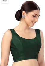 Women's Readymade Art Silk Sleeveless Saree Blouse(Bottle Green)