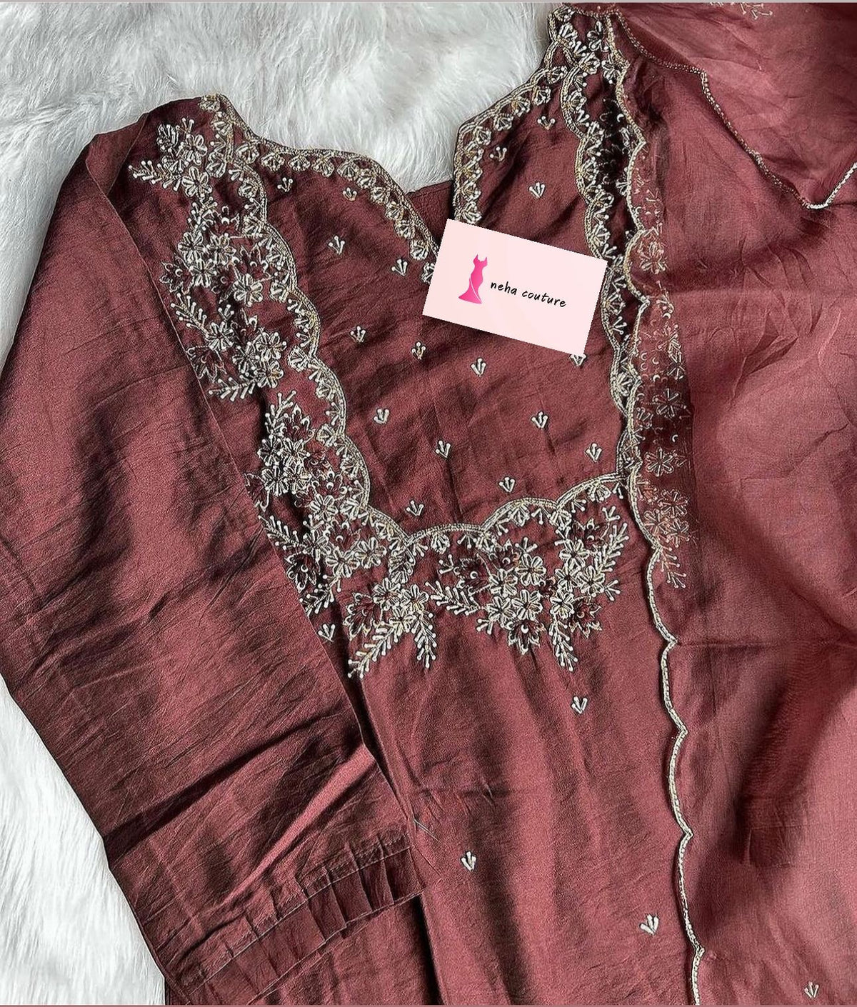 Handwork Beautiful Cutdana Work Kurta bottom dupatta Set.