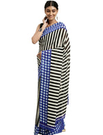 Blue & Black Striped Poly Georgette Casual Saree