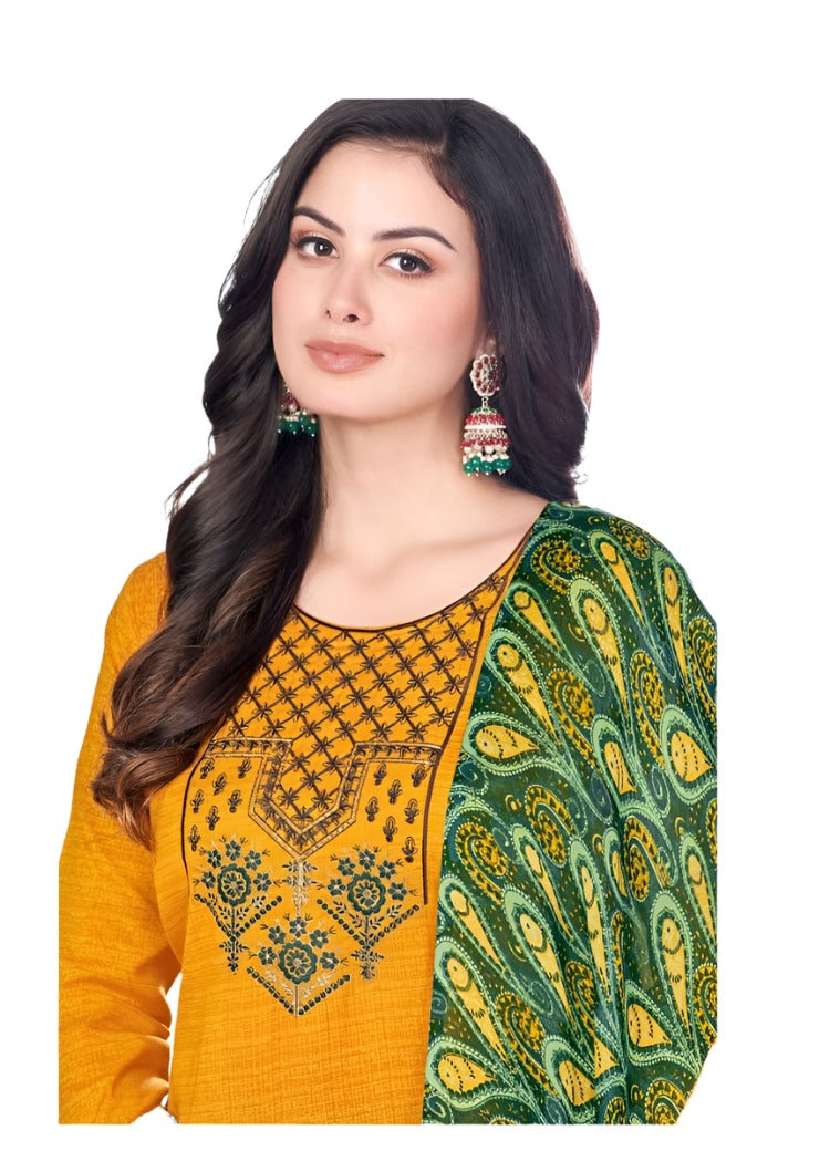Women  Printed Thread Work Pure Cotton Kurta with Patiala & With Dupatta
