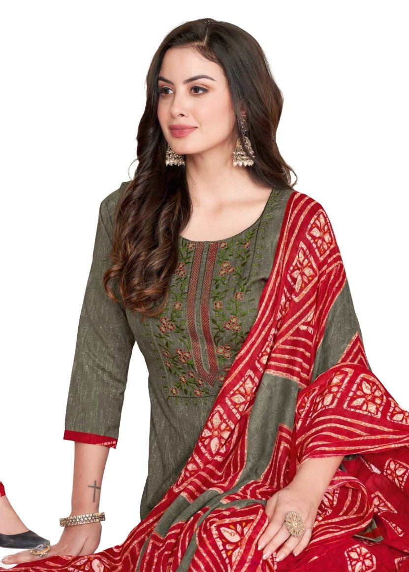 Women  Printed Thread Work Pure Cotton Kurta with Patiala & With Dupatta