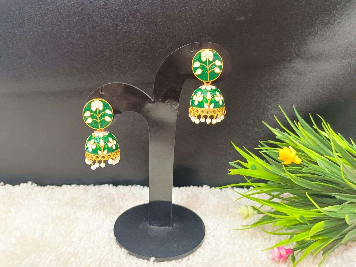 Gold-Plated Dome Shaped Meenakari Jhumkas Earrings