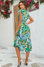 Floral Print Wrap Dress In Yellow & Green