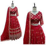 Fully Embroidered Red Lehenga Choli &amp; Dupatta Set
