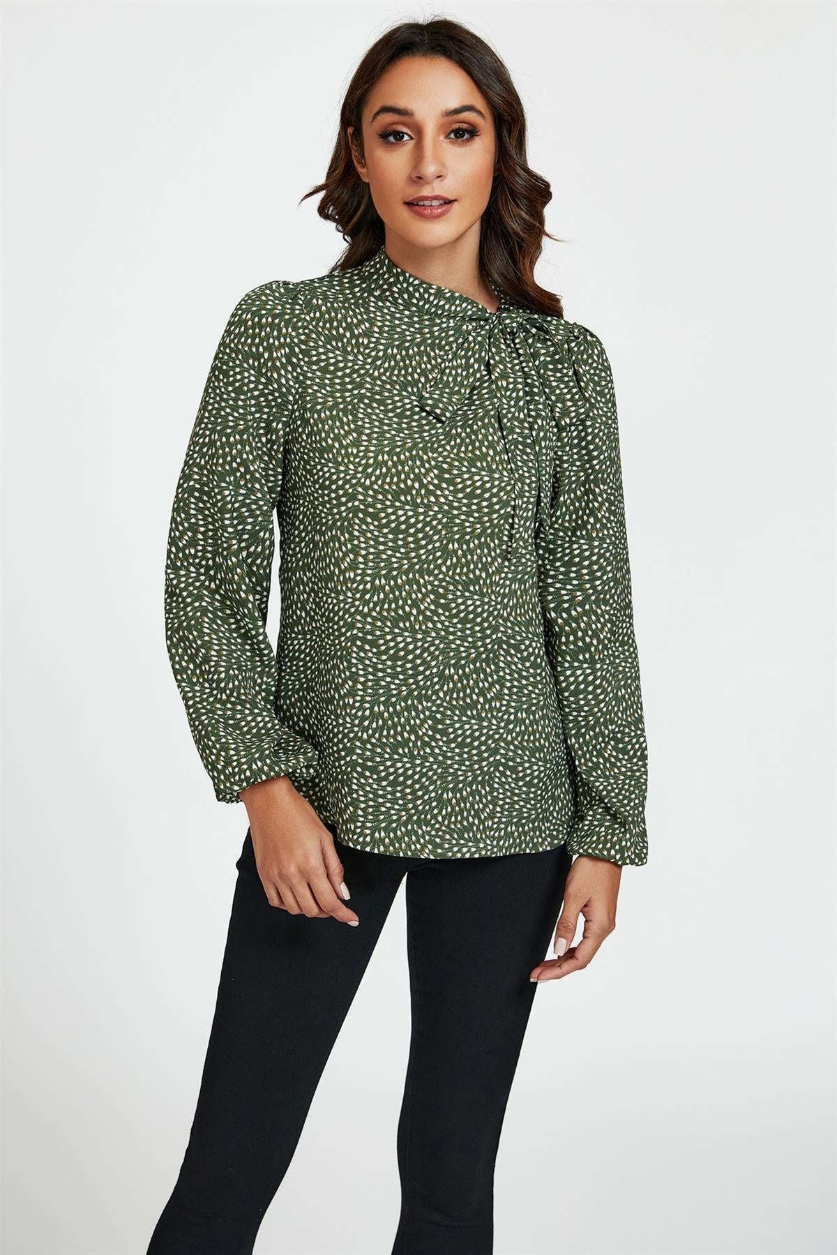 Floral Print Side Tie Blouse Top In Olive Namma Markt