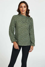 Floral Print Side Tie Blouse Top In Olive Namma Markt