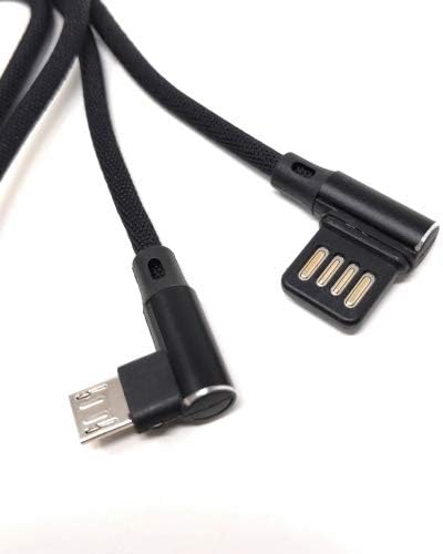 Micro USB Nylon Kabel links gewinkelt auf umkehrbarer USB Schnittstelle Typ A 2.0 in Schwarz 98 cm | System-S