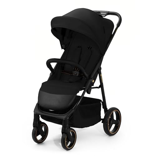 Kinderkraft TRIG 3 Kinderwagen, Kinderbuggy, Liegewagen, Sportwagen, Buggy, Zusammenklappen, Breite und tiefe Sitz, mit Liegeposition, 4 Rad Dämpfung, Große Dach, 5-Punkt-Gurt, bis zu 25 kg, Beige