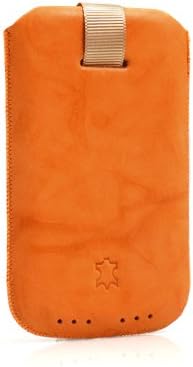 Leder Tasche Etui Sleeve Case Hülle mit Rückzugfunktion Ausziehhilfe in Orange für Samsung Galaxy S2 SII i9100 | System-S