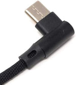 USB Typ C 3.1 Nylon Kabel auf umkehrbarer USB Schnittstelle Typ A 2.0 90° Grad gewinkelt in Schwarz 97 cm | System-S