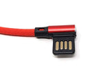 Micro USB Kabel Nylon links gewinkelt auf umkehrbarer USB Schnittstelle Typ A in rot 29 cm | System-S