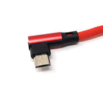 Micro USB Kabel Nylon links gewinkelt auf umkehrbarer USB Schnittstelle Typ A in rot 29 cm | System-S