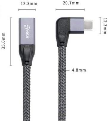 USB 3.1 Kabel 20 cm Typ C Stecker zu Buchse geflochten Winkel in Grau | System-S