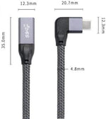 USB 3.1 Kabel 20 cm Typ C Stecker zu Buchse geflochten Winkel in Grau | System-S