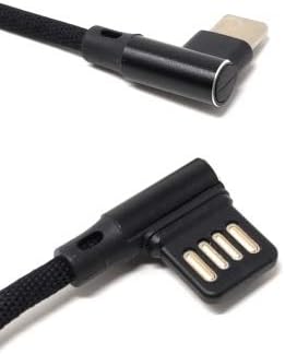 USB Typ C 3.1 Nylon Kabel auf umkehrbarer USB Schnittstelle Typ A 2.0 90° Grad gewinkelt in Schwarz 29 cm | System-S