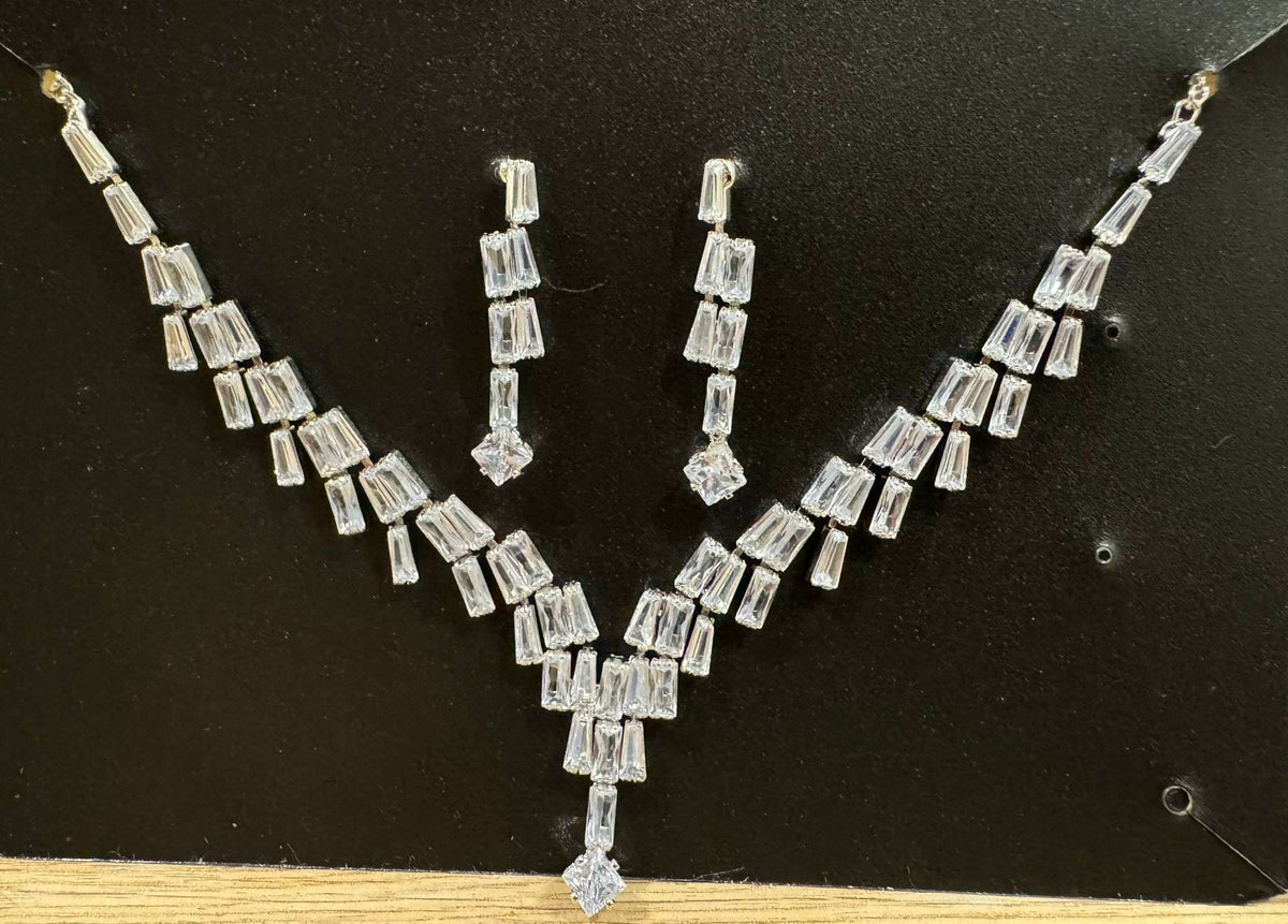 Silver-Plated & White CZ-Studded Jewellery Set