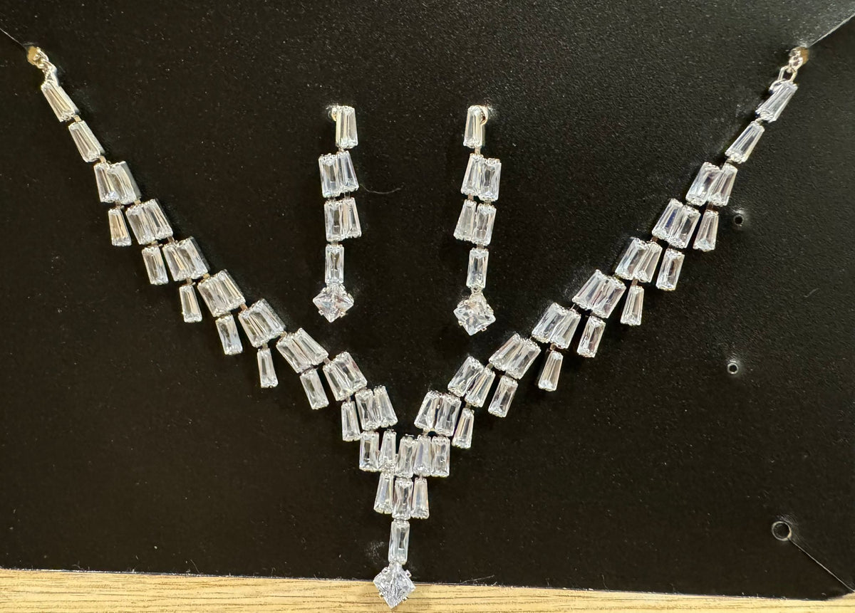 Silver-Plated & White CZ-Studded Jewellery Set