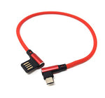Micro USB Kabel Nylon links gewinkelt auf umkehrbarer USB Schnittstelle Typ A in rot 29 cm | System-S
