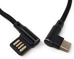 USB Typ C 3.1 Nylon Kabel auf umkehrbarer USB Schnittstelle Typ A 2.0 90° Grad gewinkelt in Schwarz 29 cm | System-S