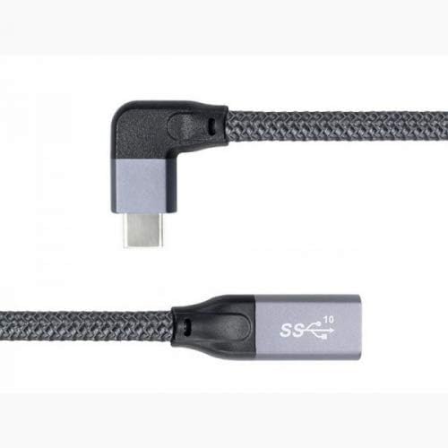 USB 3.1 Kabel 20 cm Typ C Stecker zu Buchse geflochten Winkel in Grau | System-S