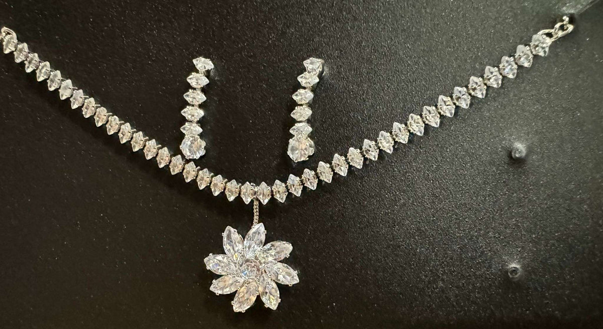 Silver-Plated & White CZ-Studded Jewellery Set
