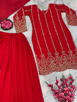 PARTY WEAR TOP AND SARARA. WITH FANCY DUPATTA WITH HEAVY EMBROIDERY WORK*