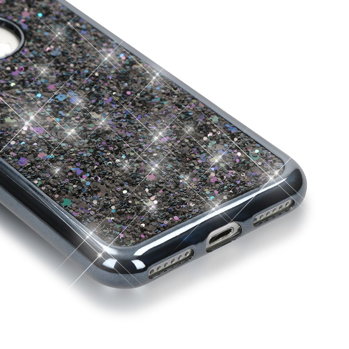 NALIA Handyhülle kompatibel mit iPhone 7, Glitzer Slim Back-Cover Case mit Maus Ohren, Glitter Silikon Hülle Schutzhülle Dünn, Strass Bling Etui Handy-Tasche Smart-Phone Bumper